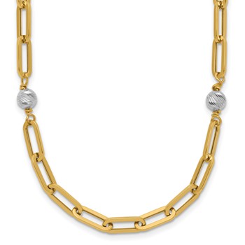 14K Two-tone Polished D/C Beads & Fancy Link Necklace