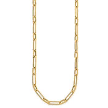 14K Polished and Textured 4mm Fancy Long Link 24 inch Necklace — alternate view
