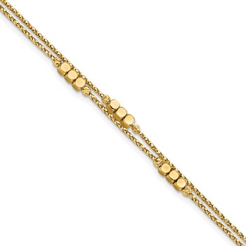 14K Polished Diamond-cut Beaded Double Strand 7.5 inch Bracelet