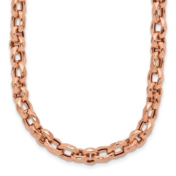 14K Rose Gold Polished 4mm Fancy Faceted Link 18 inch Necklace