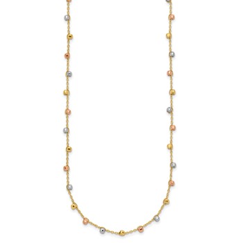 14K Tri-color Polished Diamond-cut Fancy Beaded 18 inch Necklace — alternate view