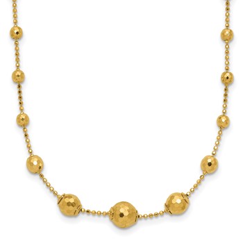 14K Polished Graduated Facet Beads 17 inch Necklace
