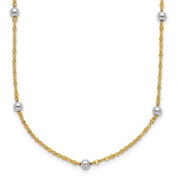 14K Two-tone Polished Bead Fancy 17 inch Station Necklace