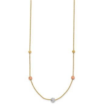 14K Tri-Color Diamond-cut Beads and Beaded Chain 18 inch Station Necklace — alternate view