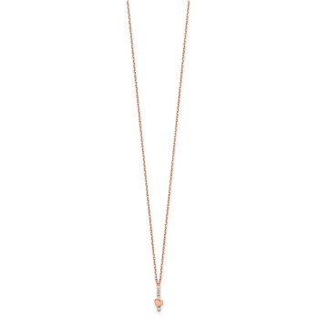 14k Rose Gold Polished CZ Heart w/1.25 in ext Necklace — alternate view
