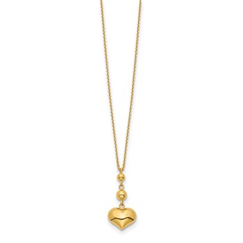 14k Heart with Bead w/2 IN EXT Necklace — alternate view