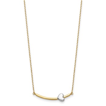 14k Two-tone Curved Bar with Heart 18 inch Necklace — alternate view