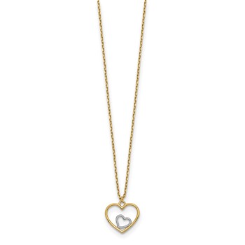 14k with White Rhodium Heart in Heart Pendant 18 inch Necklace — alternate view