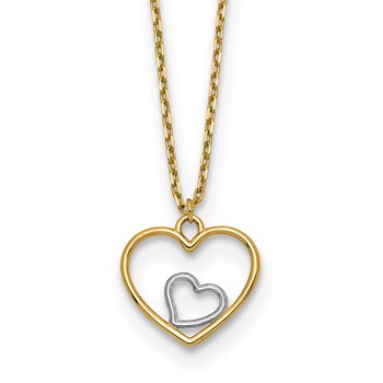 14k with White Rhodium Heart in Heart Pendant 18 inch Necklace