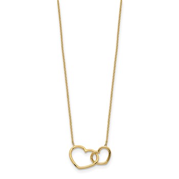 14K Polished Two Interlocked Hearts 17 inch Necklace — alternate view