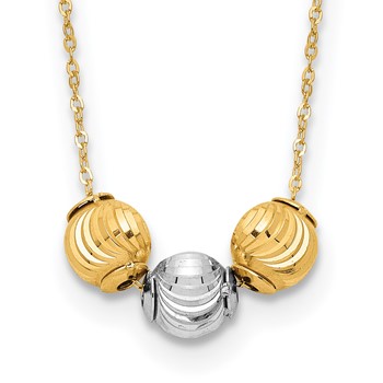 14K Two-tone Polished Laser-cut Beads 17 inch Necklace