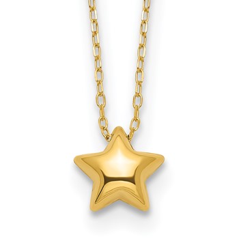 14k Polished Puffed Star Pendant 16.5 inch Necklace