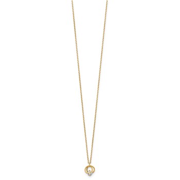 14k Yellow Gold Polished CZ Double Circle 15in w/1in ext Necklace — alternate view