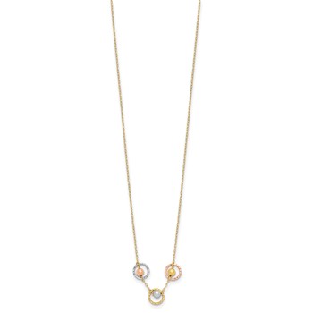 14K Tri-color Polished Beads in Three Diamond-cut Circles 18 inch Necklace — alternate view