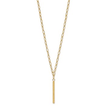 14K Polished Oval Link Chain with Diamond-cut Bar Dangle 18 inch Necklace — alternate view