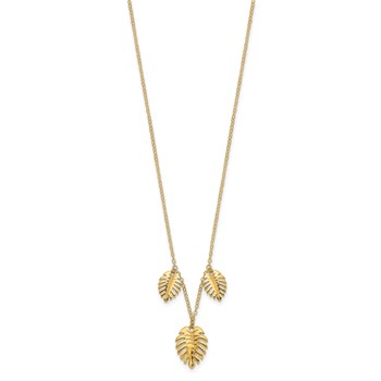 14K Polished Dangle Three Palm Leaves 16.75 inch Necklace — alternate view