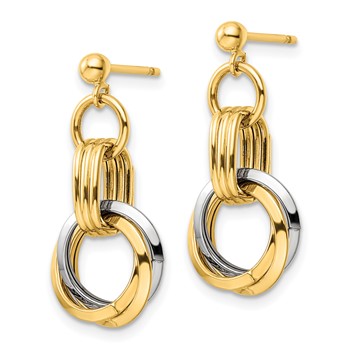 14K Two-tone Polished Intertwined Circles Dangle Post Earrings — alternate view