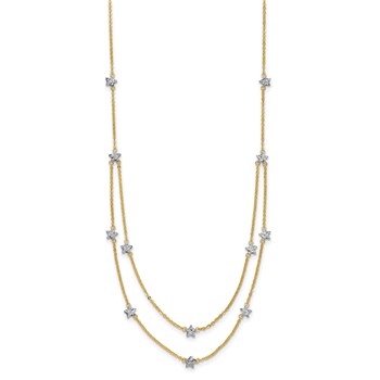 14K Two-tone Double Chain Textured Stars 18 inch Necklace — alternate view