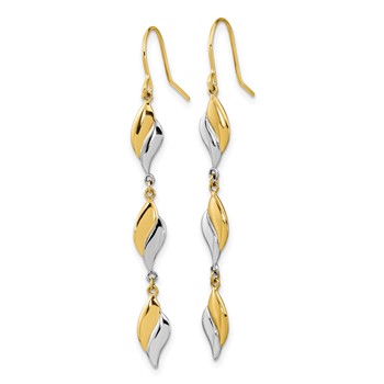 14K Two-tone Polished Wavy Dangle Shepherd Hook Earrings — alternate view