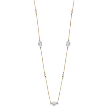 14K Two Tone Polished Diamond-cut Puffed Hearts and Beads 18 inch Necklace — alternate view
