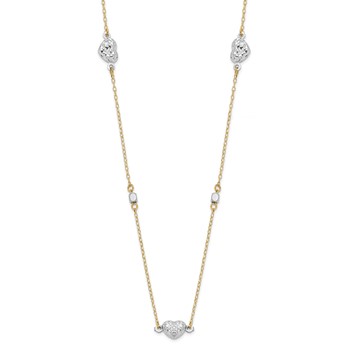 14K Two Tone Polished Diamond-cut Puffed Hearts and Beads 18 inch Necklace