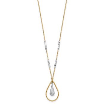 14K Two-tone Polished and Diamond-cut Teardrop and Bar 17 inch Necklace — alternate view