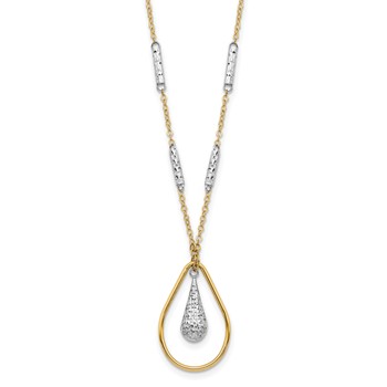 14K Two-tone Polished and Diamond-cut Teardrop and Bar 17 inch Necklace
