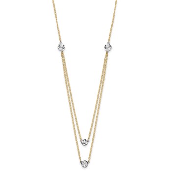 14K Two-tone Polished Diamond-cut Discs Double Layer 17 inch Necklace — alternate view