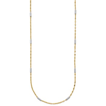 14K Two-tone Diamond-cut Chain and Mini Bar Links Fancy 18 inch Necklace — alternate view