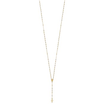 14k Tri-color Cross and Miraculous Medal with Laser-cut Beads 17 inch Rosary Necklace Plus 3 inch Extender — alternate view
