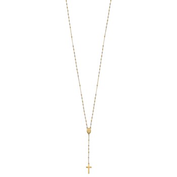 14k Tri-color Cross and Miraculous Medal with Laser-cut Beads 17 inch Rosary Necklace Plus 3 inch Extender — alternate view