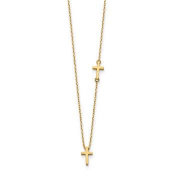 14k Polished Sideways Cross and Cross Pendant 18 inch Necklace — alternate view