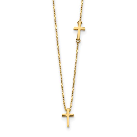 14k Sideways Cross and Cross Pendant Necklace - Quality Gold