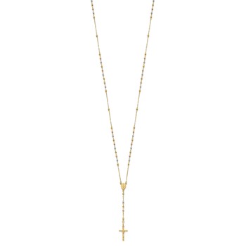 14K Tri-color Polished Crucifix and Miraculous Medal with Faceted Beads 24 inch Rosary Necklace — alternate view