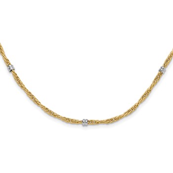 14K Two-tone Polished 3.8mm Fancy Beaded 7-Station 18 inch Necklace