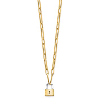 14K Two-tone Fancy Link with Lock Dangle 18.25 inch Necklace — alternate view