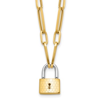 14K Two-tone Fancy Link with Lock Dangle 18.25 inch Necklace