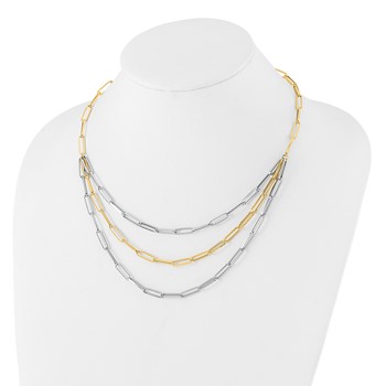 14K Two-tone Polished Fancy Paperclip Link 3-Strand Bib 18.25 inch Necklace — alternate view