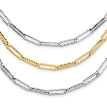 14K Two-tone Polished Fancy Paperclip Link 3-Strand Bib 18.25 inch Necklace