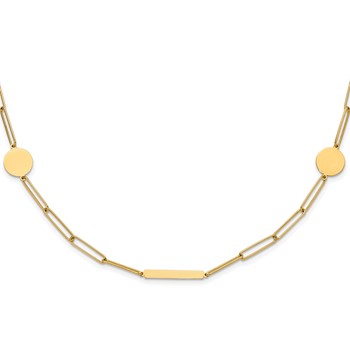 14K Polished Paperclip Link with Circles and Bars 18 inch Necklace
