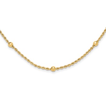 14k Mirror Beads and Diamond-cut Rope Chain 7-Station 18 inch Necklace