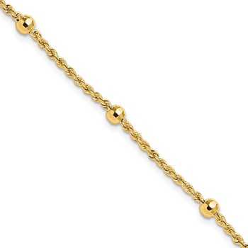 14k Mirror Beads and Diamond-cut Rope Chain 5-Station 7.5 inch Bracelet