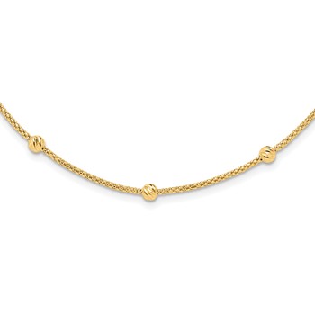 14K Polished Diamond-cut Beads and Mesh Chain 17 inch Necklace