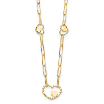 14K Paperclip Link Heart 16in w/2in ext. Necklace
