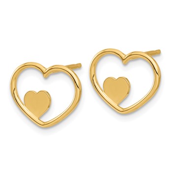 14K Open Heart with Small Heart Post Earrings — alternate view