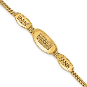 14K Polished and Textured Fancy Plus 1.5in ext. Bracelet