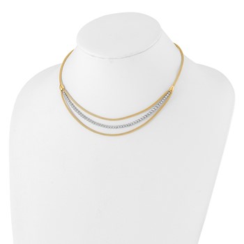 14K Two-tone Diamond-cut Beads and Mesh Chain 3-Strand Bib 15.75 inch Necklace Plus 2 inch Extender — alternate view