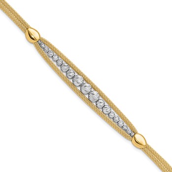 14K Two-tone Polished and Diamond-cut Beaded Fancy Bracelet