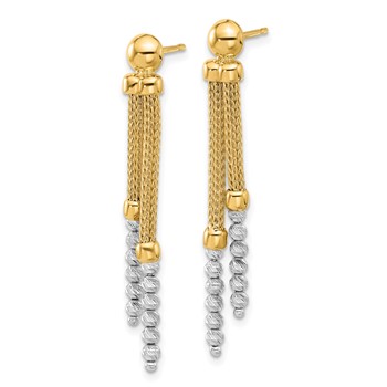 14K Two-tone Polished and Diamond-cut Beads and Mesh Chain Dangle Post Earrings — alternate view