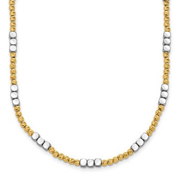 14K Two-tone Diamond-cut Round and Square Beaded 18 inch Necklace